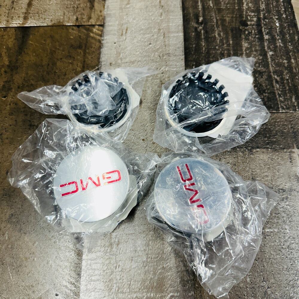 GMC Silver/Red Center Cap #84388508 set of 4 New oEM